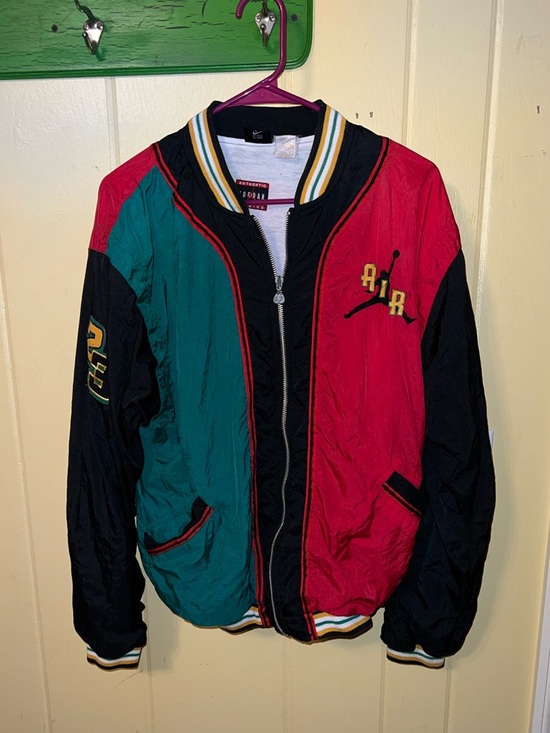 Nike Other - 90s Rare Nike Air Jordan Black Red Green Bomber Zip Up Nylon Jacket Size XL